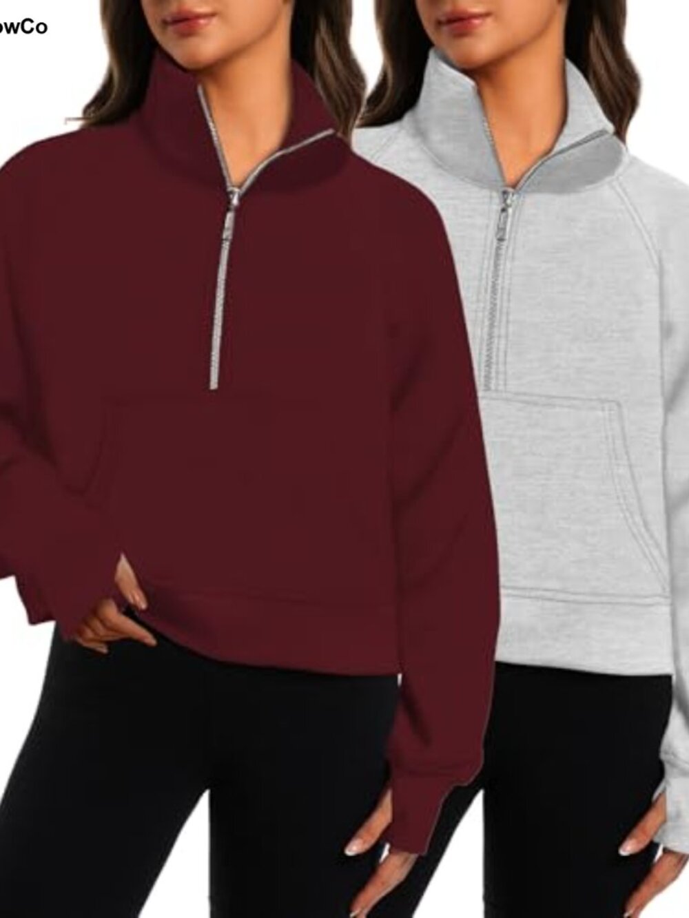 2 Pack Womens Half Zip Cropped Sweatshirts Fleece Lined Pullover Hoodies
